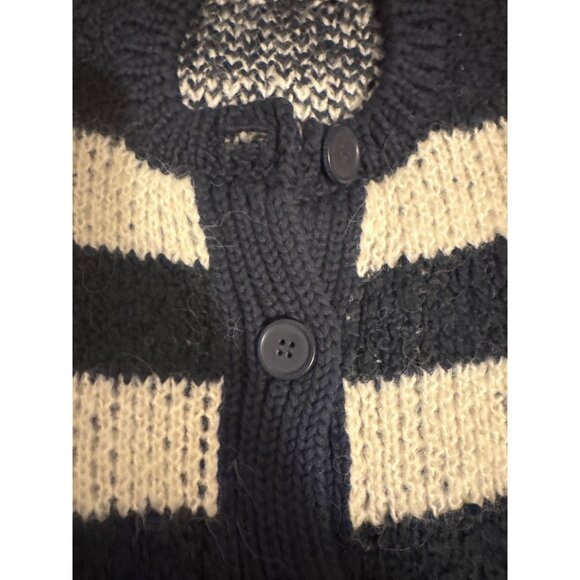 ZARA Striped Small Button-Up Cardigan Sweater Navy Blue & Cream Cotton Blend NWT - Picture 8 of 13